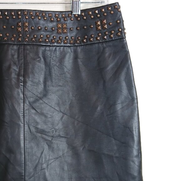 Cache Studded Mini Skirt Womens 8 Black Leather 90s Y2K Grunge Moto Office Siren - Picture 2 of 4